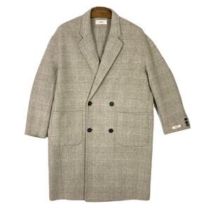 Nwot ANDERSEN Coat Jacket Women ~L/XL Oversized Beige Plaid Wool Logo Long-Slv